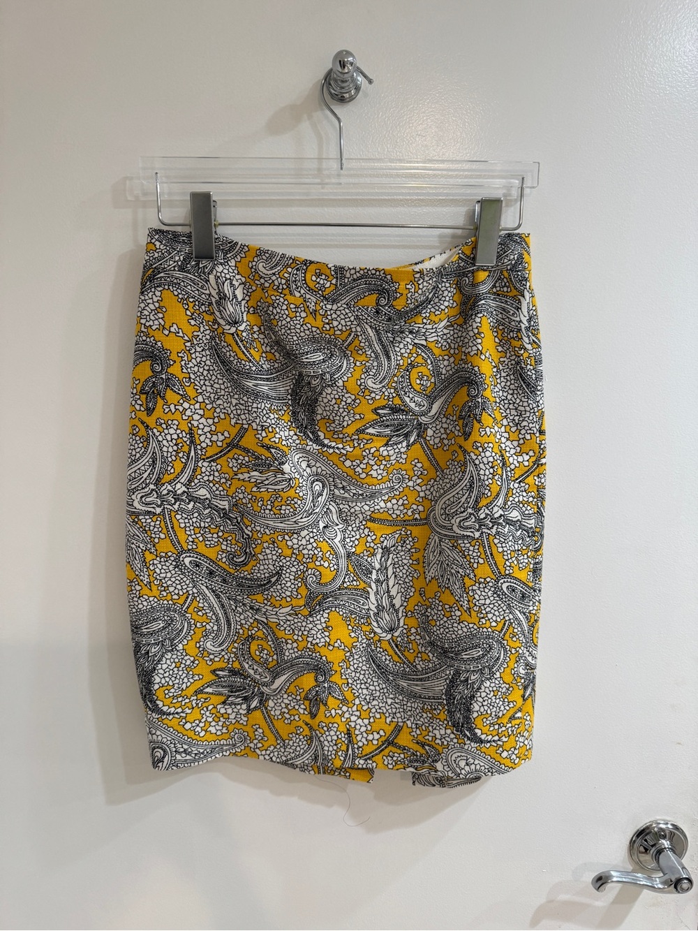 J. Crew Yellow and Black Paisley Pencil Skirt